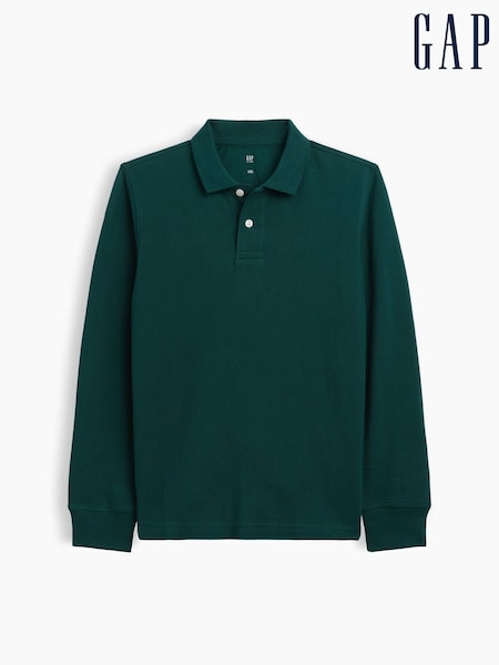 Green - Gap Uniform Pique Long Sleeve Polo Shirt (4-13yrs)