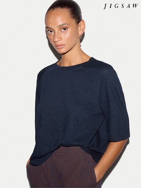 Blue - Jigsaw Cotton Slub Boxy Raglan T-shirt