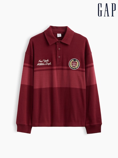 Red - Gap Relaxed Logo Long Sleeve Polo Shirt (4-13yrs)