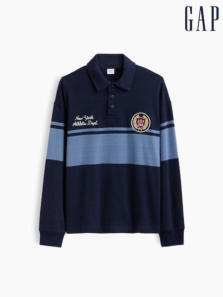 Navy - Gap Relaxed Logo Long Sleeve Polo Shirt (4-13yrs)