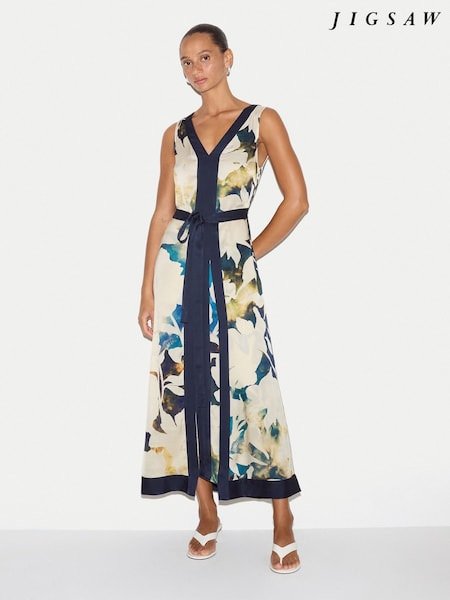 Cream - Jigsaw Shadow Floral Satin Wrap Dress
