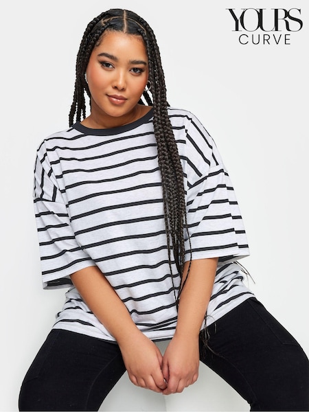 Yours Curve Grey Stripe Boxy T-Shirt (366035) | £19