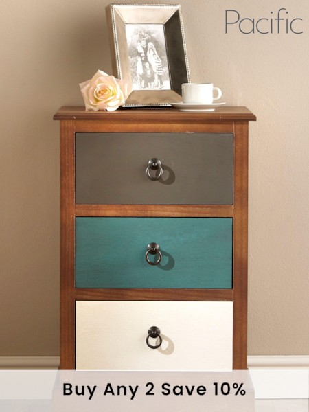 Pacific Multi Pine Wood 3 Drawer Bedside Table (368949) | £195