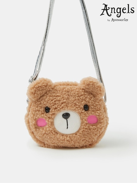 Brown - Angels By Accessorize Fluffy Bear Crossbody Bag