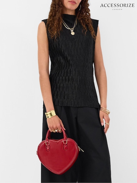 Red - Accessorize Patent Faux Leather Heart Cross-body Bag