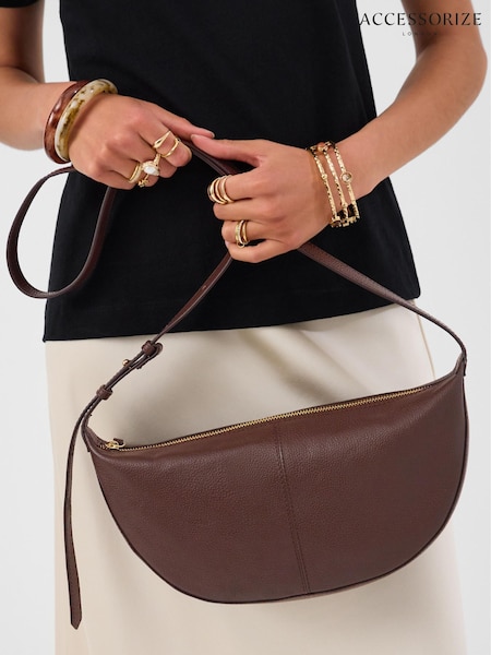 Brown - Accessorize Leather Sling Crossbody Bag