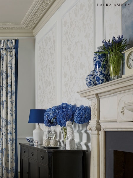 Laura Ashley White Oriental Garden Pearlescent A4 Wallpaper Sample (369371) | £1