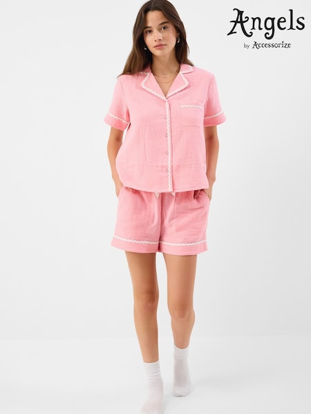 Pink - Accessorize Crinkle Cotton Short Pyjamas Set