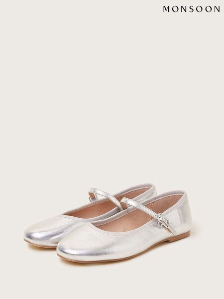 Monsoon Silver Plain Ballet Flats (370815) | £55