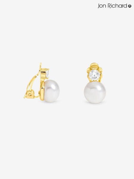 Gold Plated - Jon Richard Crystal And Pearl Clip Earrings