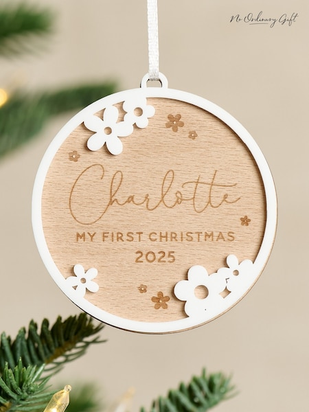 Personalised Flower Border First Christmas Decoration By No Ordinary Gift