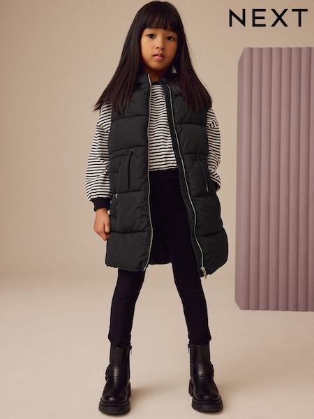 Black Shower Resistant Hooded Padded Gilet (3-16yrs) (371706) | £32 - £42