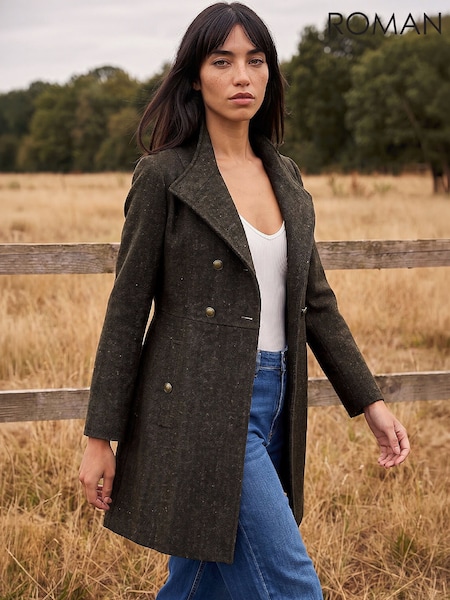 Brown - Roman Petite Funnel Neck Coat