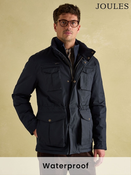 Joules Beckett Navy Waterproof Field Coat With Packable Hood (373183) | £83