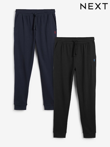 Black/Navy Cuffed Lightweight 100% Cotton Joggers 2 Pack (373225) | £34