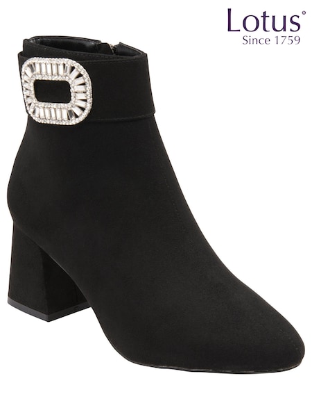 Lotus Black Microfibre Block Heel Ankle Boots (374006) | £80