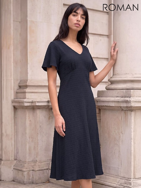 Blue - Roman Petite V-neck Fit & Flare Dress