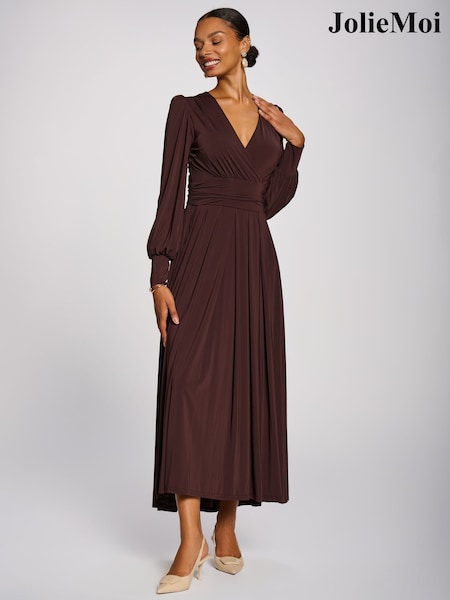 Brown - Jolie Moi Long Sleeve Soft Jersey Maxi Dress
