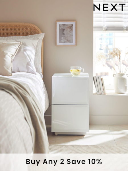 White Sloane Glass Collection Luxe 2 Drawer Slim Bedside Table (374540) | £299
