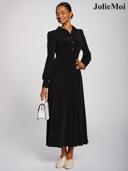 Black - Jolie Moi Long Sleeve Shirt Jersey Maxi Dress