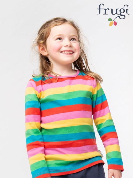 Frugi Pink Organic Cotton Rainbow Stripe Long Sleeve Top (374882) | £20