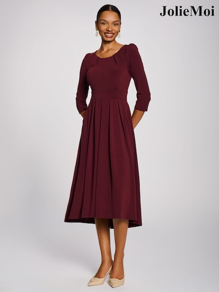 Red - Jolie Moi 3/4 Sleeve Plain Jersey Midi Dress