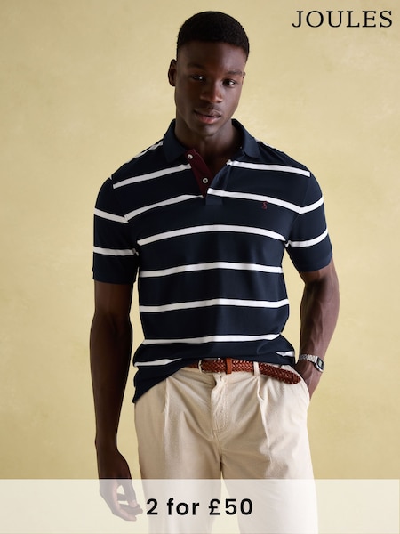 Joules Woody Navy & White Cotton Pique Polo Shirt (375277) | £35
