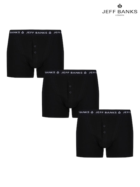 Jeff Banks Black Classic Button Fly Boxers 3 Pack (377087) | £16