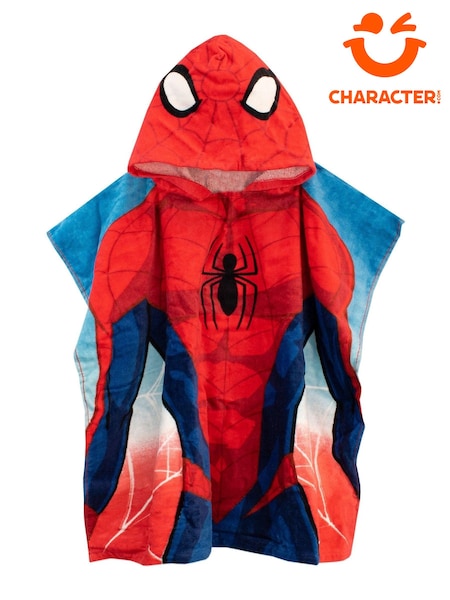 Character Red Spiderman License Kids Printed Swim And Beach 100% Cotton Towel Poncho (378503) | £13