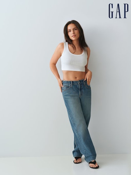 Medium Indigo - Gap Mid Rise Straight Taper Jeans