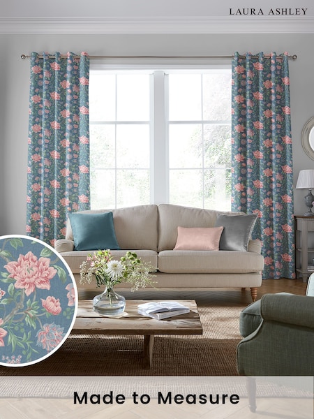 Laura Ashley Blue Tapestry Floral Made to Measure Curtains (380918) | £119