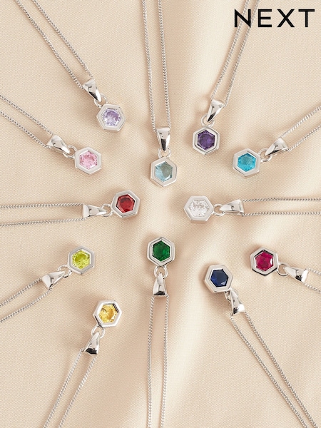 Sterling Silver Hexagon Birthstone Necklace (381671) | £22