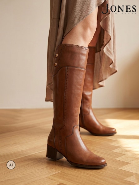 Tan Brown Leather - Jones Bootmaker Rachel1 Small Calf Fit Long Boots