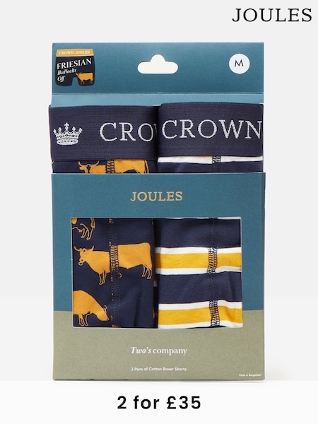 Joules Crown Joules Navy/Yellow Pack of Two Cotton Boxers (382852) | £20