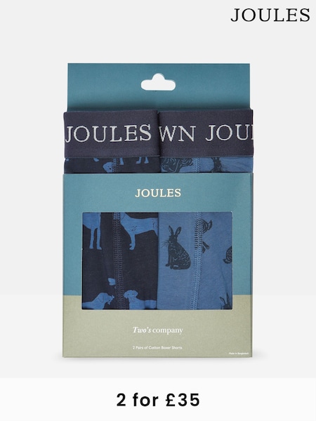 Joules Crown Joules Navy Blue Pack of Two Cotton Boxers (383120) | £20