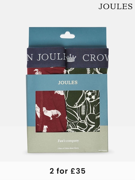 Joules Crown Joules Red/Green Pack of Two Cotton Boxers (383136) | £20