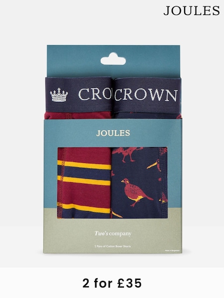 Joules Crown Joules Navy/Red Pack of Two Cotton Boxers (383168) | £20