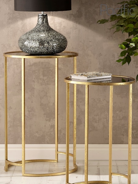 Pacific Set of 2 Gold Metal & Glass Round Side Tables (383623) | £165
