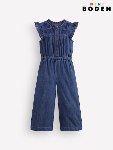 Blue - Boden Flutter Sleeve Denim Jumpsuit