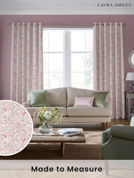 Laura Ashley Peony Pink Rowena Made to Measure 100% Cotton Curtains (385911) | £100