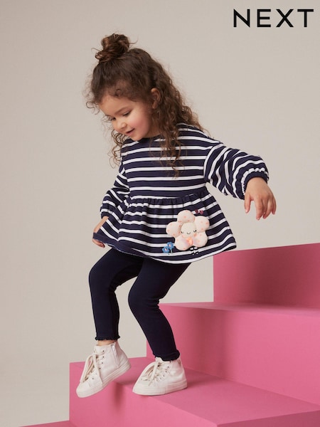 Navy Stripe Peplum 100% Cotton Top and Leggings Set (3mths-7yrs) (386271) | £13 - £17