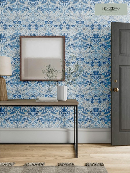 Morris & Co Blue Simply Strawberry Thief 10.05M Wallpaper (386331) | £140