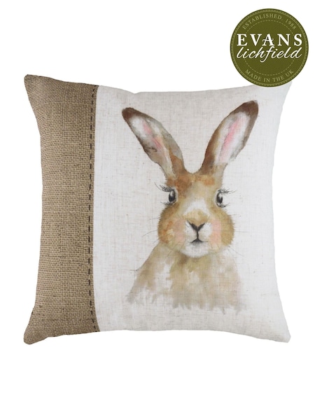 Evans Lichfield White Hessian Hare Printed Polyester Filled Cushion (387324) | £17