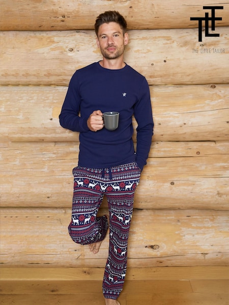 Blue - Regular The Little Tailor Cotton Reindeer Fairisle Pattern Christmas Pyjamas