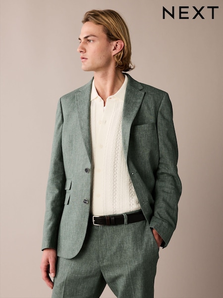 Green Linen Blend Tailored Fit Suit Jacket (389828) | £44