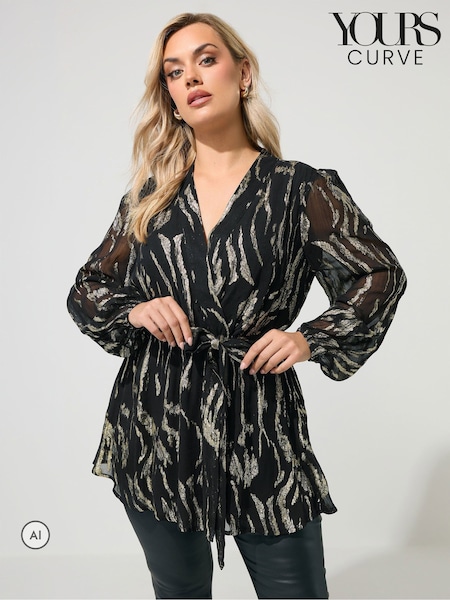 Black - Yours Curve London Metallic Wrap Blouse