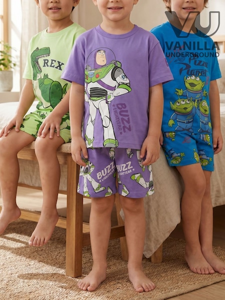 Green - Vanilla Underground Toy Story Buzz Rex And Aliens Multi-pack Of 3 Short Sleeve Short Leg Pyjama Set