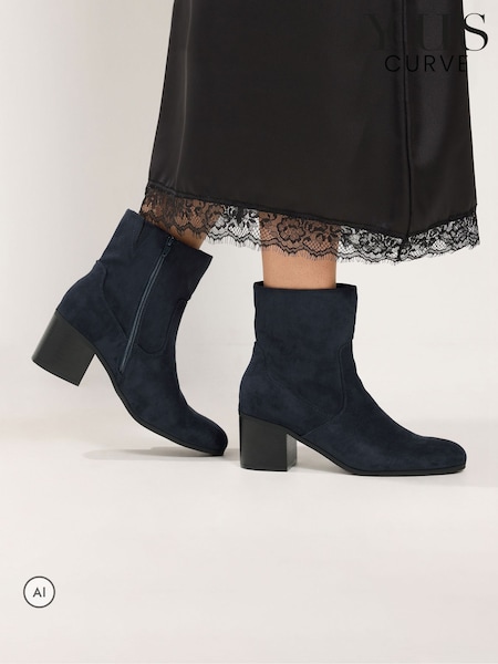 Blue - Yours Curve Square Heel Ankle Boots