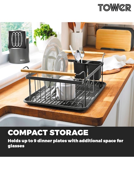 Tower Grey Scandi Dish Rack With Wooden Handles (392031) | £25
