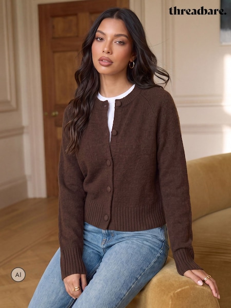 Brown - Threadbare Relaxed Fit Knitted Cardigan